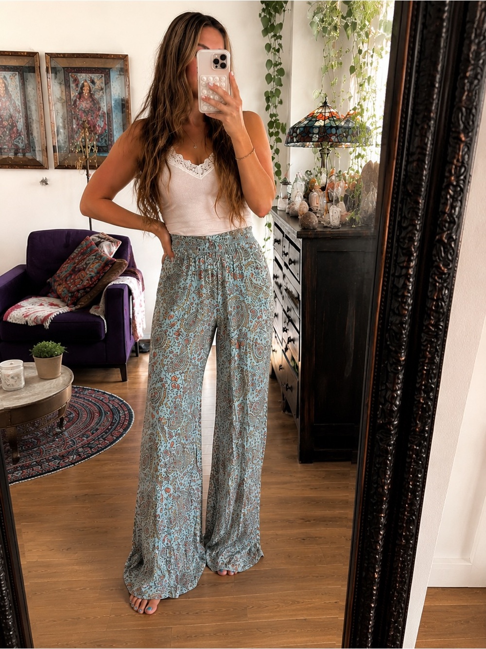 Mossimo Supply Co. Light Blue Paisley Wide-Leg Lounge Pants
